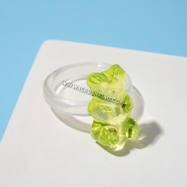 Кольцо "Мармеладный мишка", цвет зелёный, размер 16    6961488