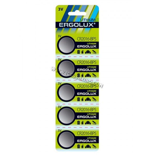 Батарейки Ergolux CR2016 5BL (литиевые)