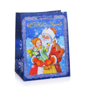 Бумажный пакет НГ для сувенирной продук "Дедушка Мороз с девочкой XS"