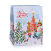 Бумажный пакет Кремль для сувенирной продукции , с ламинацией, с шириной основания 17,8 см, плотност