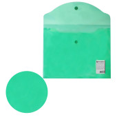 Папка-конверт с кнопкой МАЛОГО ФОРМАТА (240х190 мм), А5, прозрачная, зеленая, 0,18 мм, BRAUBERG,2240