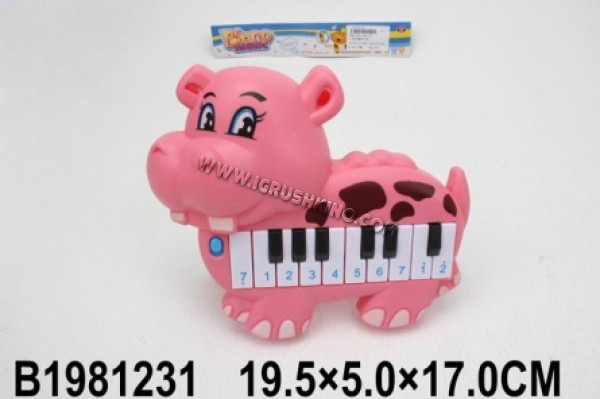 Детское пианино (19,5 см) "Бегемот" (16 клавиш,звук,2 цвета микс,в пакете) (Арт. 1981231)