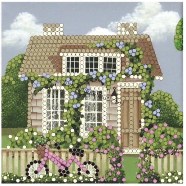 Набор для вышивания бисером 15x15 см (частичное заполн.,канва с рис) Красивый дом с цветами