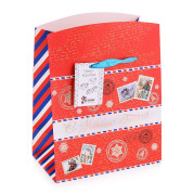 Бумажный пакет-коробочка Новогоднее письмо для сувенирной продукции, с ламинацией, с шириной основания 22,5 см, плотность бумаги