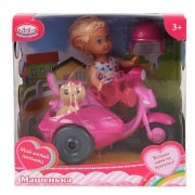 Кукла, ТМ Карапуз, Машенька 12см, в наборе мотоцикл с коляской, питомец, аксесс. в кор. в кор.2*24шт