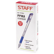 Ручка гелевая с грипом STAFF, СИНЯЯ, корпус прозрачный, пишущий узел 0,5мм, линия 0,35мм, 141822