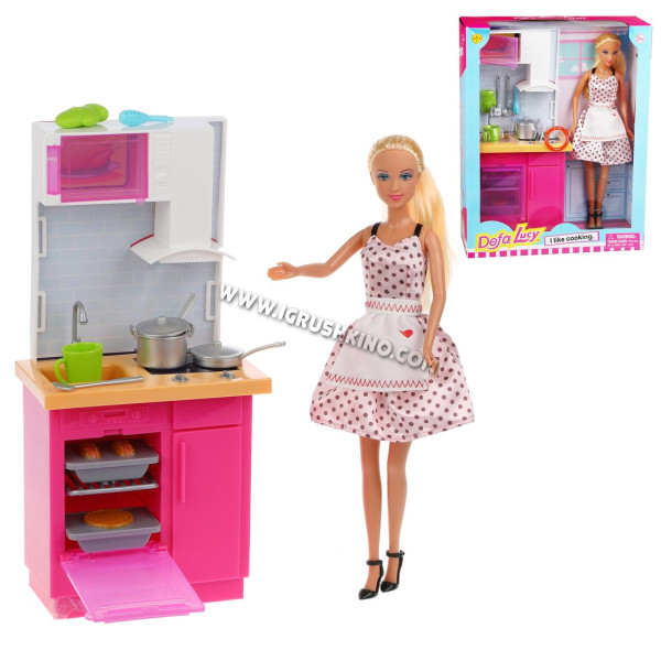 Игровой набор Defa Lucy Хозяюшка, в розовом платье, в комплекте предметов 13 шт., коробка