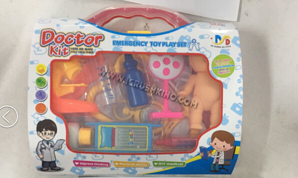 Набор "Доктор", в компл. Кукла и 12 предметов,  цвет красный, в/к 28х7х22 см
