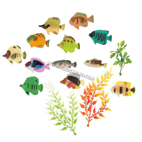 Игрушка пластизоль рифовые рыбки (12 рыбок + 3 водоросли) в пак. в кор.2*156шт