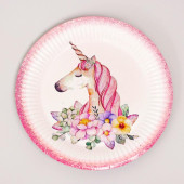 Набор бумажной посуды "Единорог с цветами" (6 тарелок , 1 гирлянда , 6 стаканов, 6 к   44848