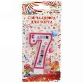 Свеча для торта Цифра С Днем Рождения "7" 6 см, розовый