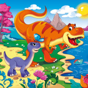 Холст с красками 20х20 см по номерам (в коробке), (14цв) Динозавры на берегу (Арт. ХК-4052)