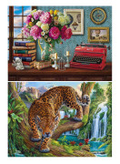 Алмазная раскраска. Двустор.картина 40*50 Леопард на дереве.Натюрморт с печатной машинкой.НД-1973