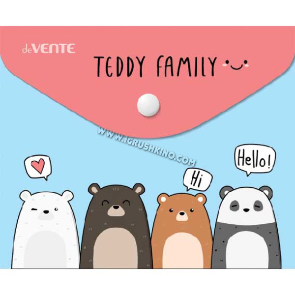 Папка-конверт на кнопке А6 (170*140мм) deVENTE "Teddy family" 3071506 непрозр.с рис.,150мкм
