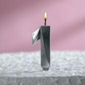 Свеча в торт "Грань", цифра "1", серебряный металлик 5928495