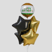 Букет из фольгированных шаров "С Днем рождения.Пиксели",  набор 5 шт., цвет черный,золо 5099697