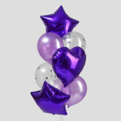 Букет из шаров "Фиолетовый", сердце, звезда, фольга, латекс набор из 10 шт.(М) 4877832