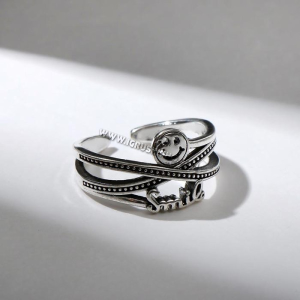 Кольцо "Смайл" переплетения, цвет чернёное серебро, безразмерное 7104910