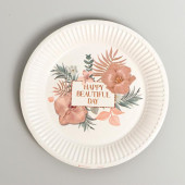 Набор бумажной посуды "Happy birthday, цветы", 6 тарелок, 6 стаканов, 1 гирлянда 6853483