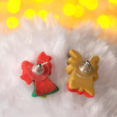 Серьги "Новогодние" игрушки, олень и колокольчик, цвет коричнево-зелёный   6912961