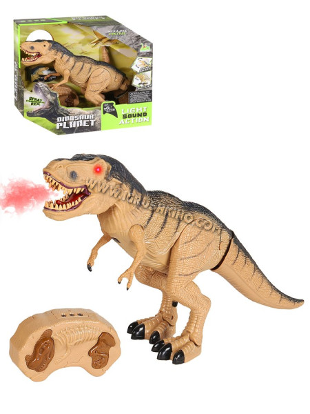 Р/У Динозавр со светом и паром, шагает, трясет головой, кнопка "try me" на корпусе, цвет коричневый, в/к 36,5*12*30 см