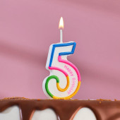 Свеча для торта цифра "5" цветная полосочка 635620
