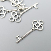 Декоративный элемент "Ключ" цвет серебро 9*25 мм 5384957
