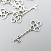 Декоративный элемент "Ключ" цвет серебро 9*25 мм 5384957