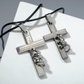 Кулоны на шнурке "Неразлучники" кресты, объёмные, цвет чёрно-серебристый, 45см 7428192
