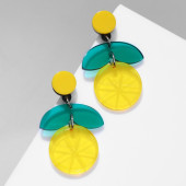 Серьги акрил "Фрукты" лимон, цвет жёлто-зелёный в серебре   7989206