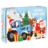 Коробка складная, "Весёлого Нового года", 28 х 15 х 5 см, Синий трактор   9802651