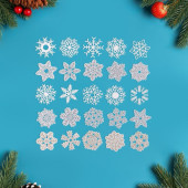 Наклейки интерьерные новогодние "Снежинки", (набор 25 шт), белые, золото, серебро, 4х4 см 3816911