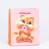 Пакет подарочный "Котенок с пончиком", 11,5 х 14,5 х 6,5 см 10181937