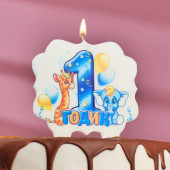 Свеча для торта цифра «1 годик, зверушки» "1" синяя, 8 см 3424804