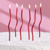 Свечи для торта витые "Серпантин" 6  шт, 12 см, коктейльные, рубиновые   7597549