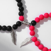 Браслеты "Неразлучники" на магните, перо, цвет чёрно-розовый в серебре   9682159